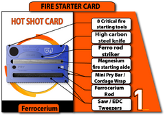 Hot Shot Fire Cards Survival Knife with Fire Starter Kit. Starting a fire with magnesium and a ferro rod firestarter is easy with the hot shot fire starting kit