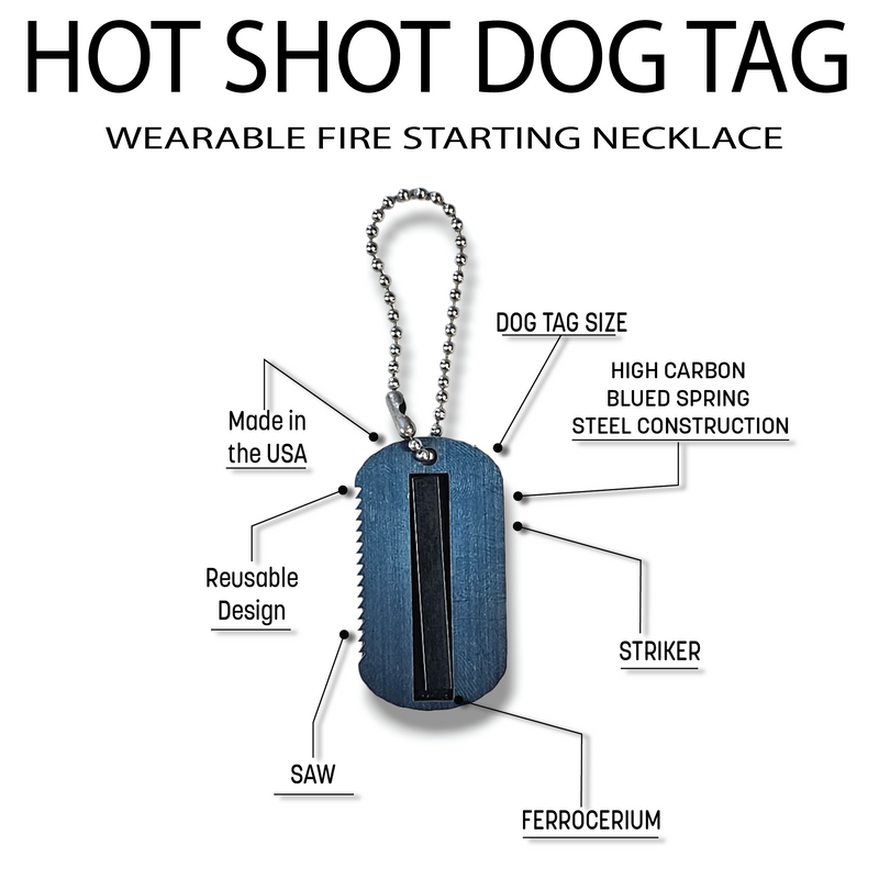  Blue Fire Necklace, The Hot Shot Dog Tag EDC Fire Starter necklace