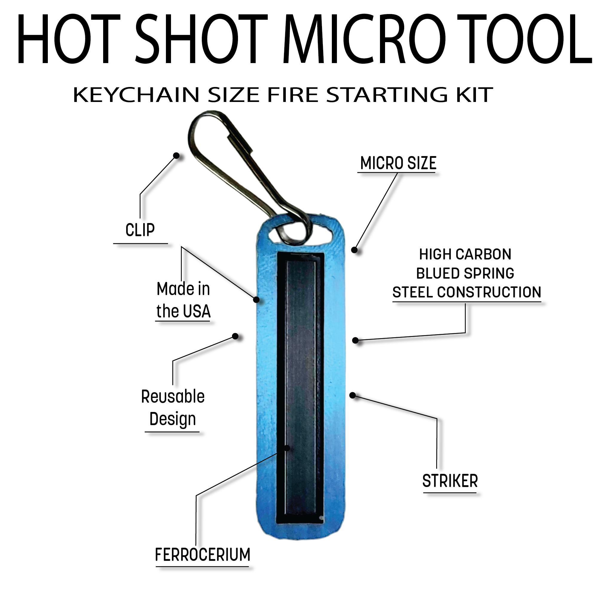 Hot Shot Micro Tool: Keychain Ferro Rod Firestarter