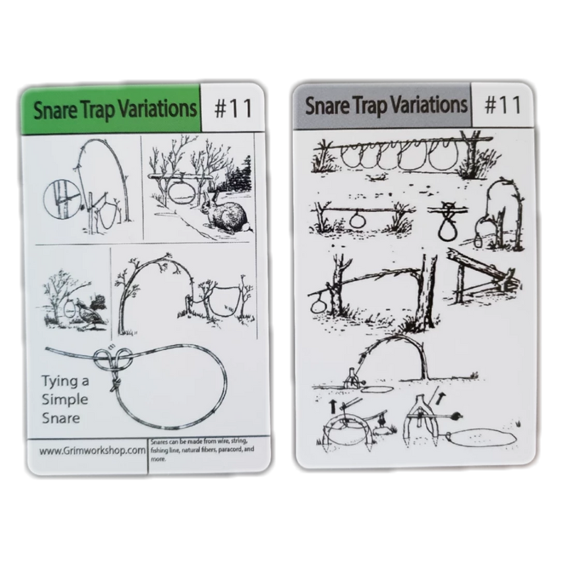 What is a snare trap tip card? Learn How to Make a Snare Trap like a rabbit snare trap with this waterproof Survival Trapping Tip Card
