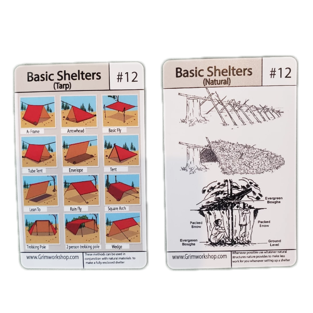 #12 survival Shelter Tip Card Tarp and Natural shelters-Grimworkshop-bugoutbag-bushcraft-edc-gear-edctool-everydaycarry-survivalcard-survivalkit-wilderness-prepping-toolkit
