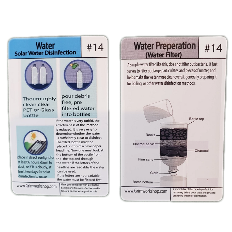 #14 Water purification Tip Card Solar, and natural filter-Grimworkshop-bugoutbag-bushcraft-edc-gear-edctool-everydaycarry-survivalcard-survivalkit-wilderness-prepping-toolkit