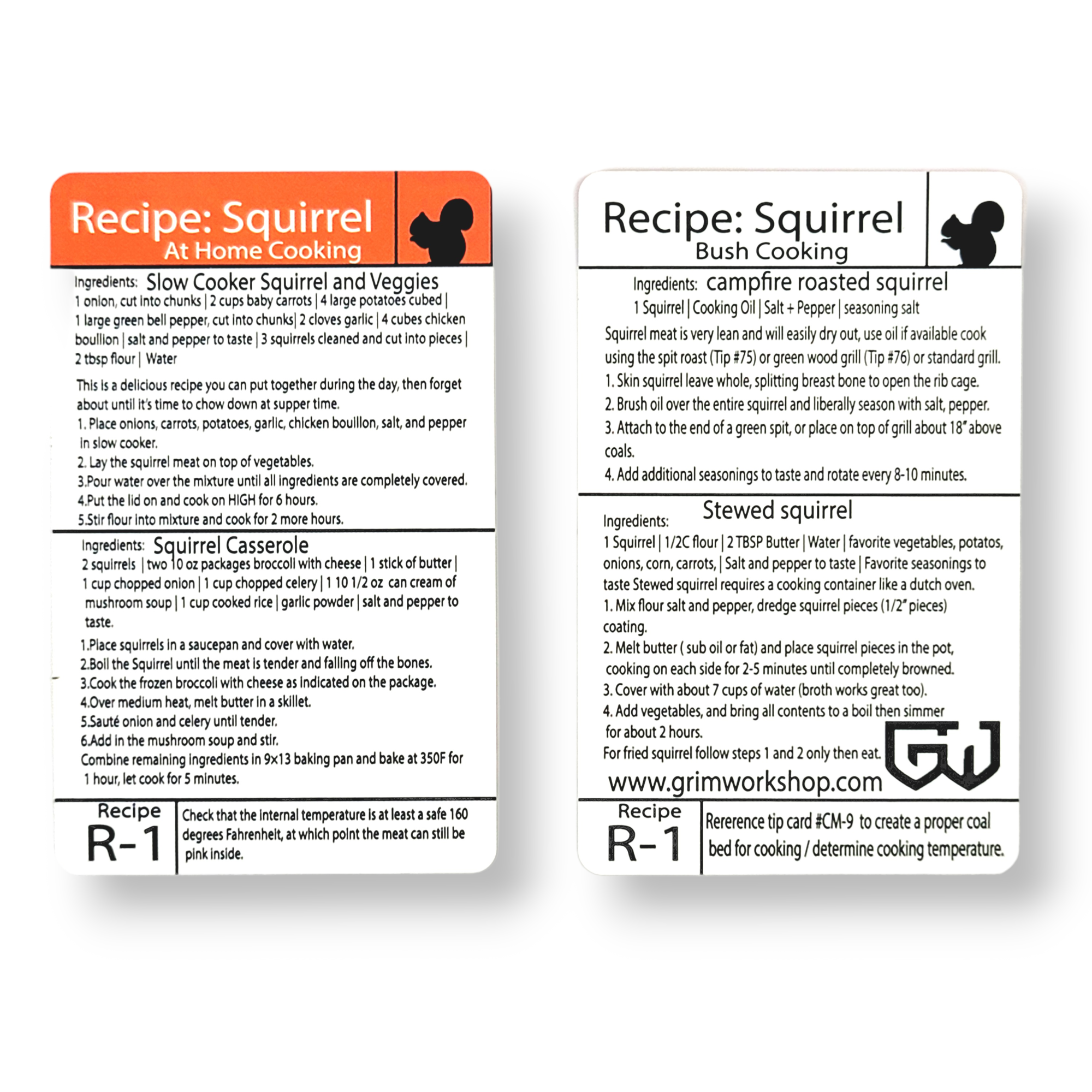 How to Cook Squirrel Recipies Tip Card R-1