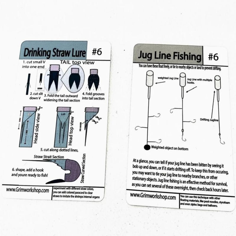 #6 Fishing (Drinking Straw Lure and Jug Line Fishing) Tip Card-Grimworkshop-bugoutbag-bushcraft-edc-gear-edctool-everydaycarry-survivalcard-survivalkit-wilderness-prepping-toolkit