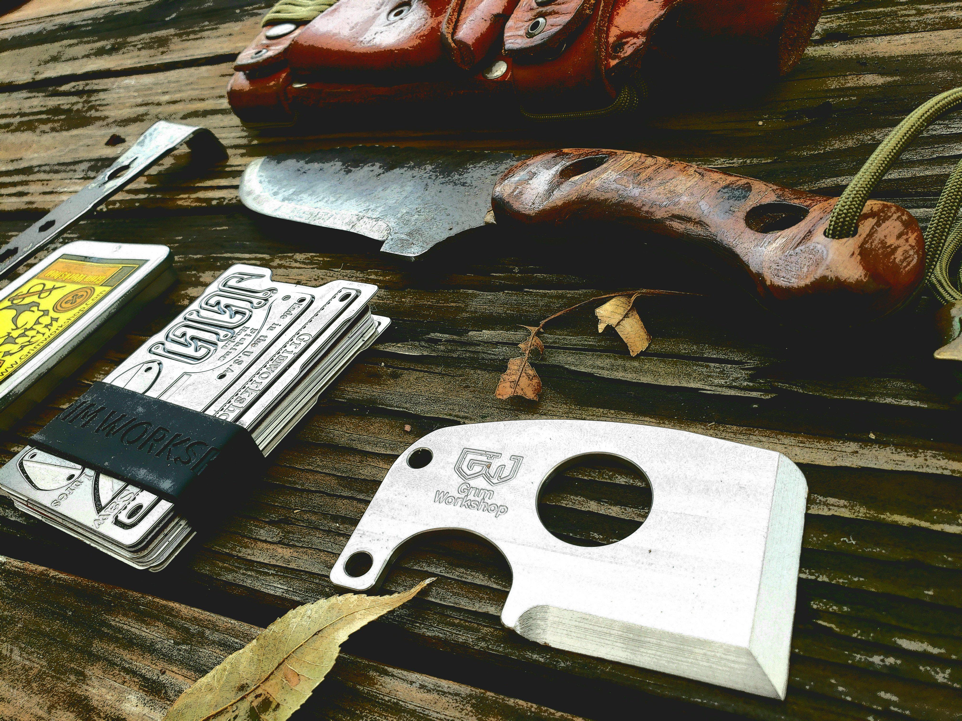 The adze tool multifunctional blade and credit card knife. 
