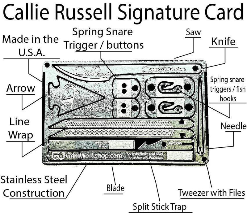 Callie from alone season 7 Cajun Sparkle callie russell 11 in 1 survival tool and metal survival card