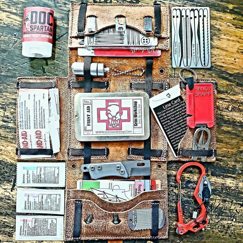 Everyday Carry Tool Roll Organizer and Wallet-Grimworkshop-bugoutbag-bushcraft-edc-gear-edctool-everydaycarry-survivalcard-survivalkit-wilderness-prepping-toolkit25 Pocket EDC Leather Tool Roll Small and Compact Leather Pocket Organizer and Quad Fold Wallet