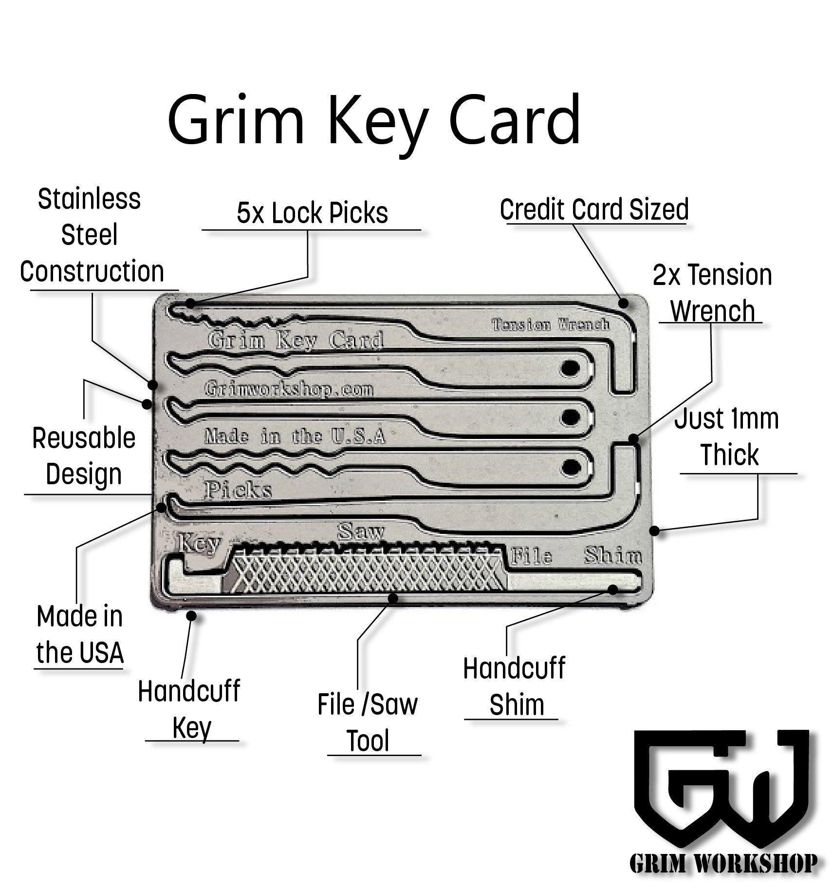 Grim Key Card : Credit Card Lock Pick Set and Escape Kit