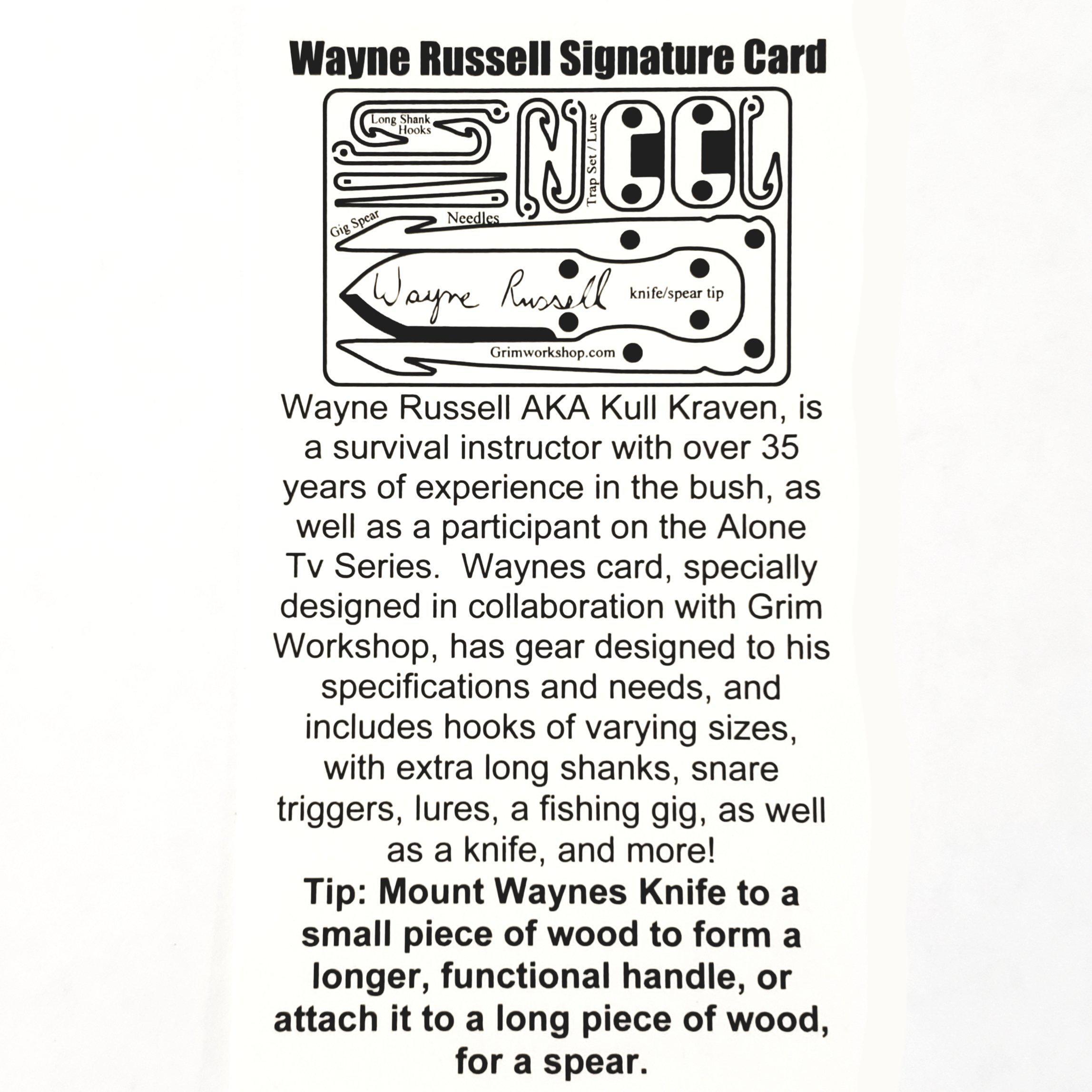 Wayne Russell "Kullcraven" Signature Survival Card-Grimworkshop-bugoutbag-bushcraft-edc-gear-edctool-everydaycarry-survivalcard-survivalkit-wilderness-prepping-toolkit