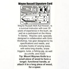 Wayne Russell "Kullcraven" Signature Survival Card-Grimworkshop-bugoutbag-bushcraft-edc-gear-edctool-everydaycarry-survivalcard-survivalkit-wilderness-prepping-toolkit